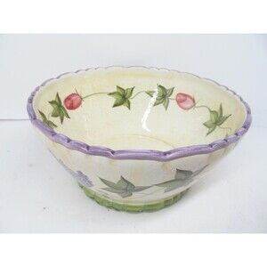 Noble Excellence "Kimberly"  Floral Scalloped Rim Serving Bowl 9"
